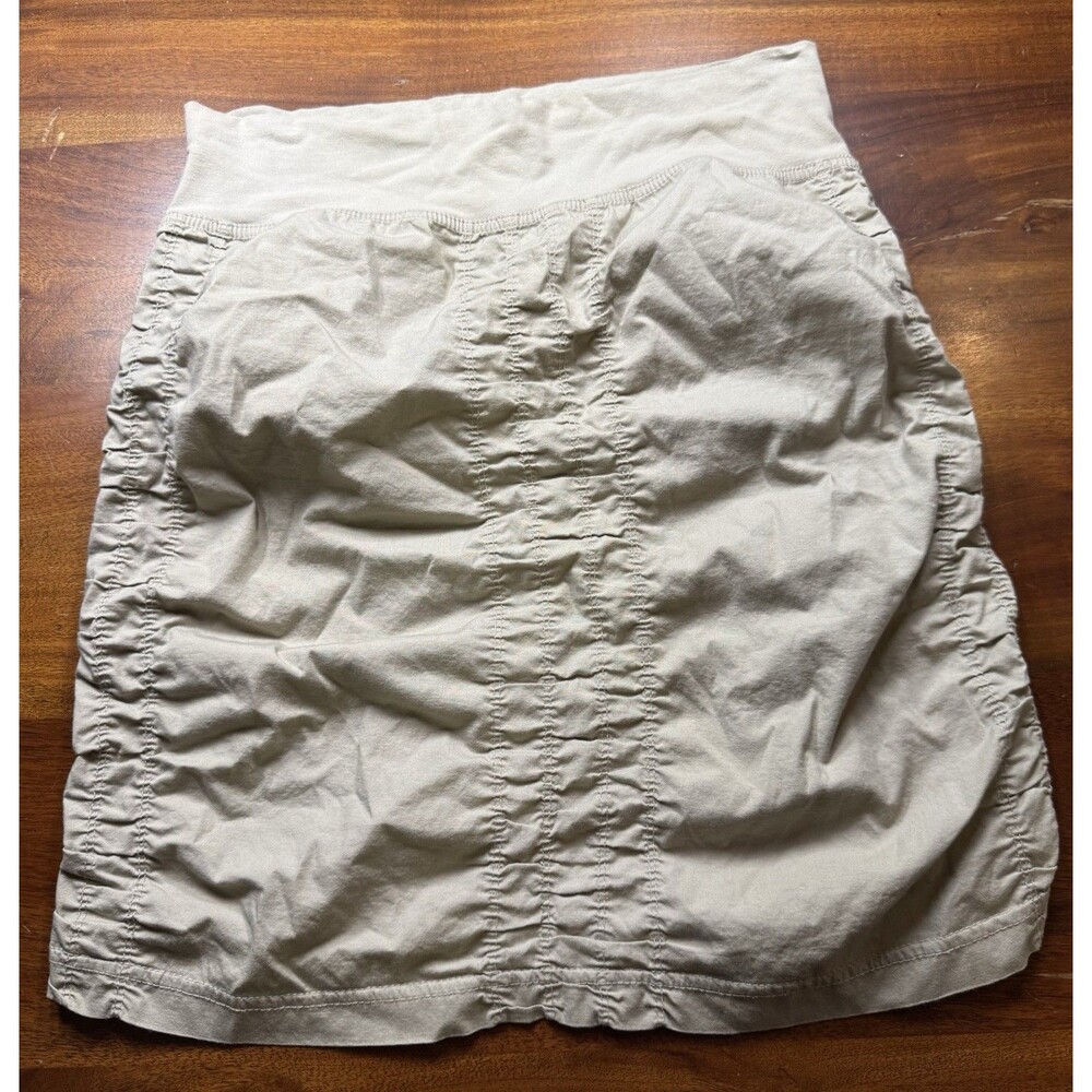 XCVI Wearables Trace Skirt Women Small S Beige Ruched Stretch Cotton Poplin Mini